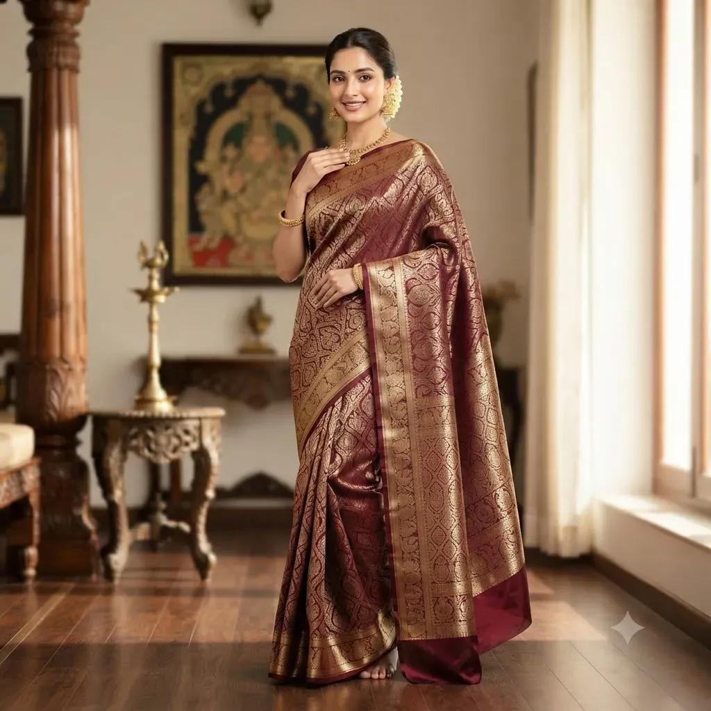 Tamirra Mysore Silk Saree – Maroon Royal Weave – Silk Saree | Tamirra Silks