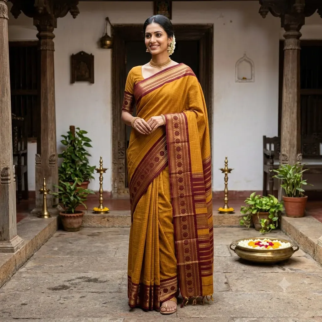 Chettinad Rudraksh Border Cotton Saree – Tamirra Silks