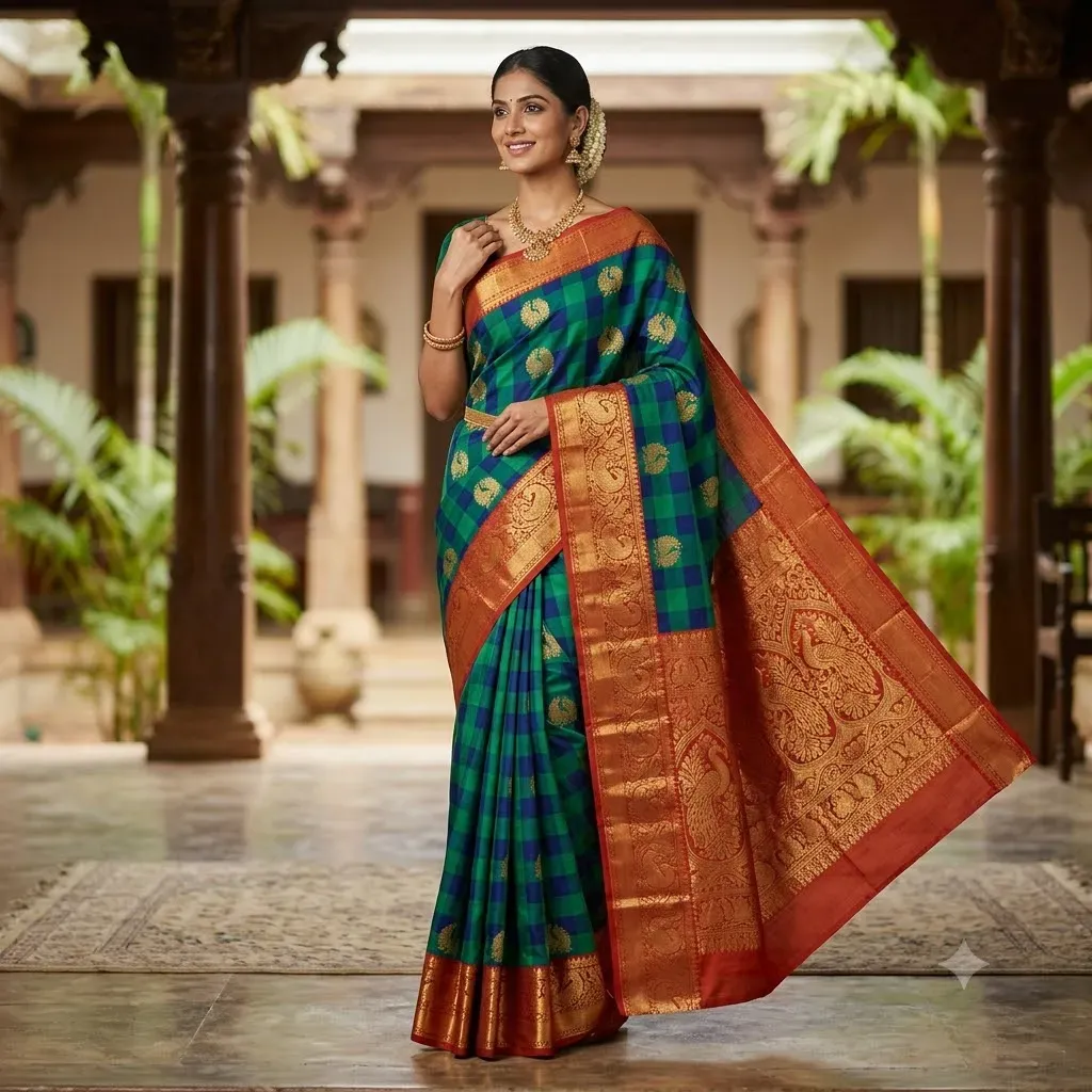 Kanchipuram Mayil Motif Cotton Saree – Tamirra Silks