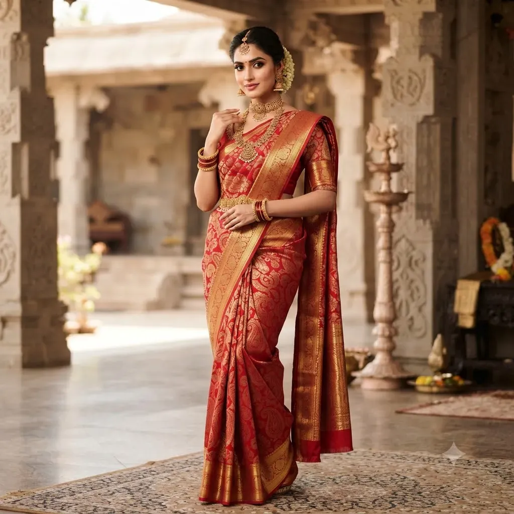 Tamirra Pure Kanchipuram Silk Saree – Royal Red – Tamirra Silks