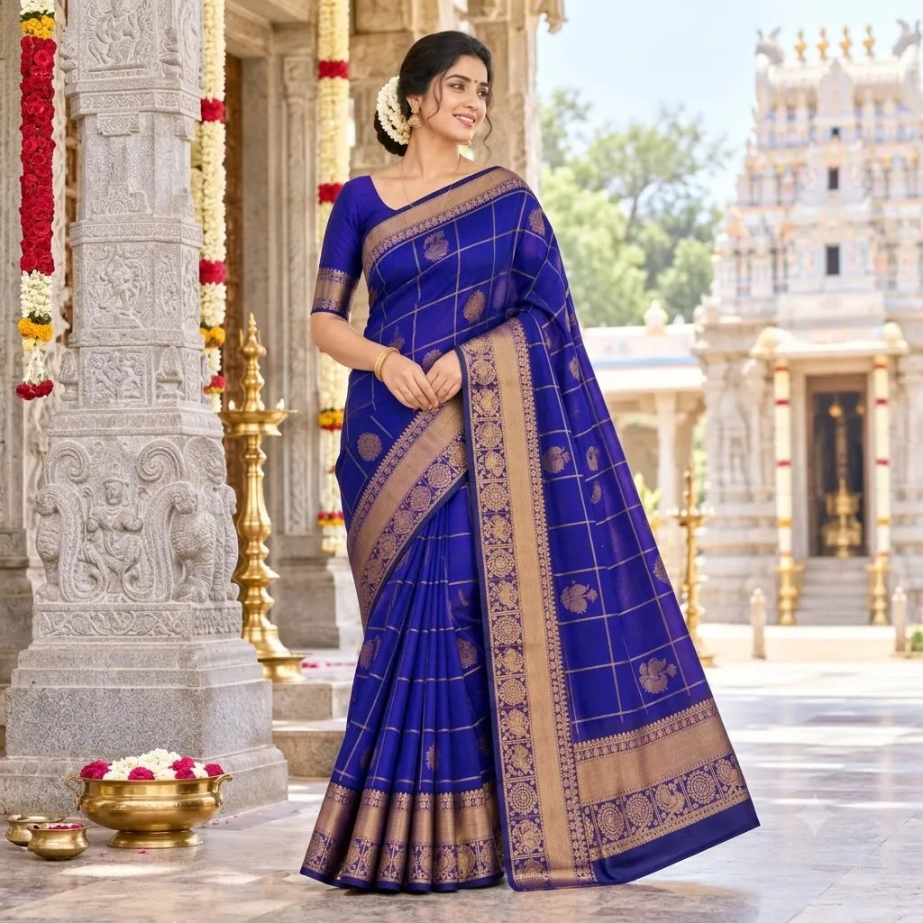 Checked Cotton Saree Cotton Saree – Tamirra Silks